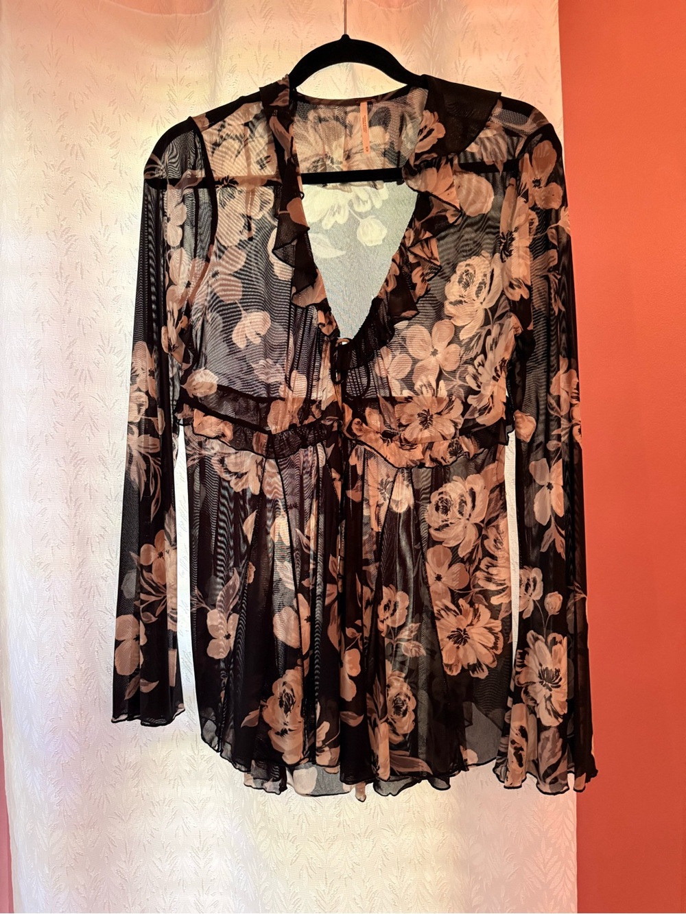 Free People sheer blouse in black and white